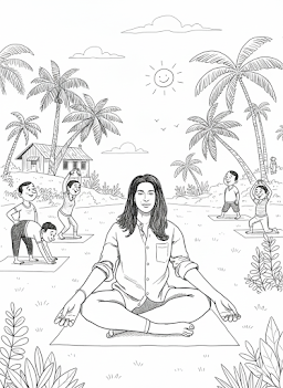 Illustration of person meditating on beach in Goa
